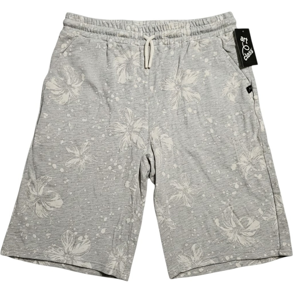 Art Class Knit Shorts Gray Hibiscus Floral Splatter XL 16 Boys Drawstring Summer
